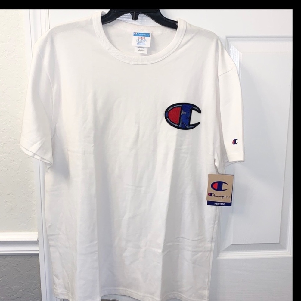 Champion Heritage Chenille Big C Logo T-Shirt White Size Large- NWT